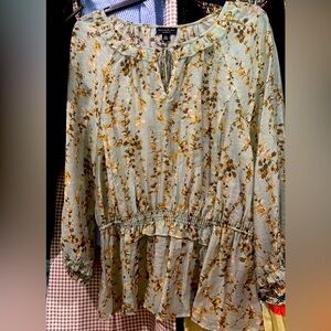 Current Air light green and Brown Ruffled Peplum Blouse